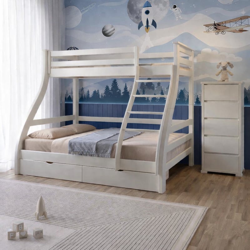 Кровать двухъярусная деревянная Mebigrand Аляска с ящиками 140-90x200 см Айвори (MBG-2256)