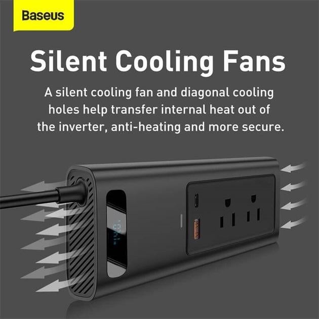 Перетворювач напруги автомобільний Baseus In Car Inverter 150W 110V US/JP/ 2Sockets USA 110V/1USB/1Type-C 0,4 м - фото 4