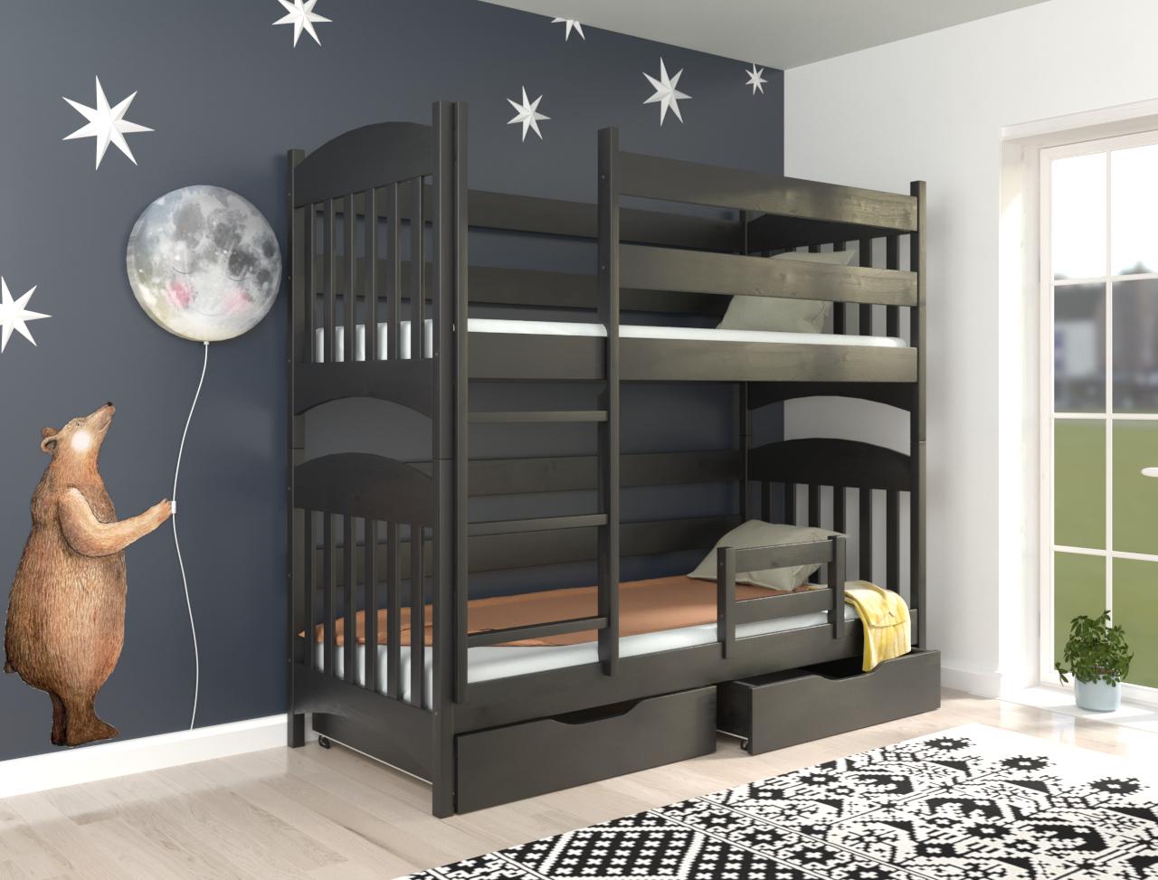 Двухъярусная кровать Luna Мелисса из натурального дерева с бортиком и ящиками 80х200 см Венге (38741)