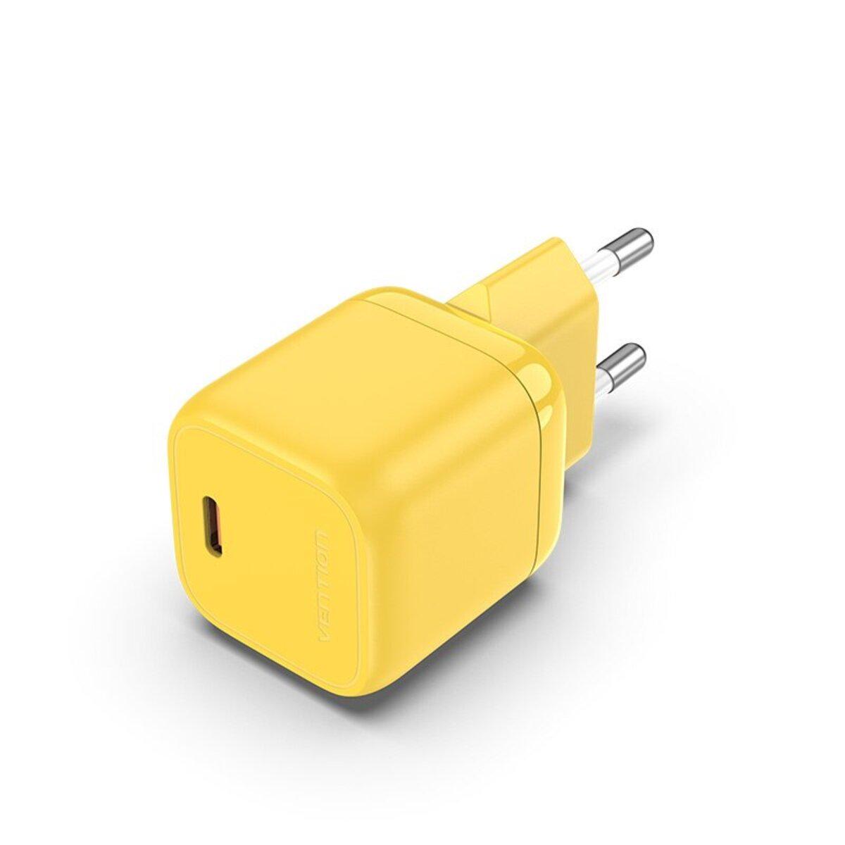 Зарядний пристрій мережевий Vention 1-port USB-C GaN Charger 30 W EU-Plug Yellow (588718) - фото 1