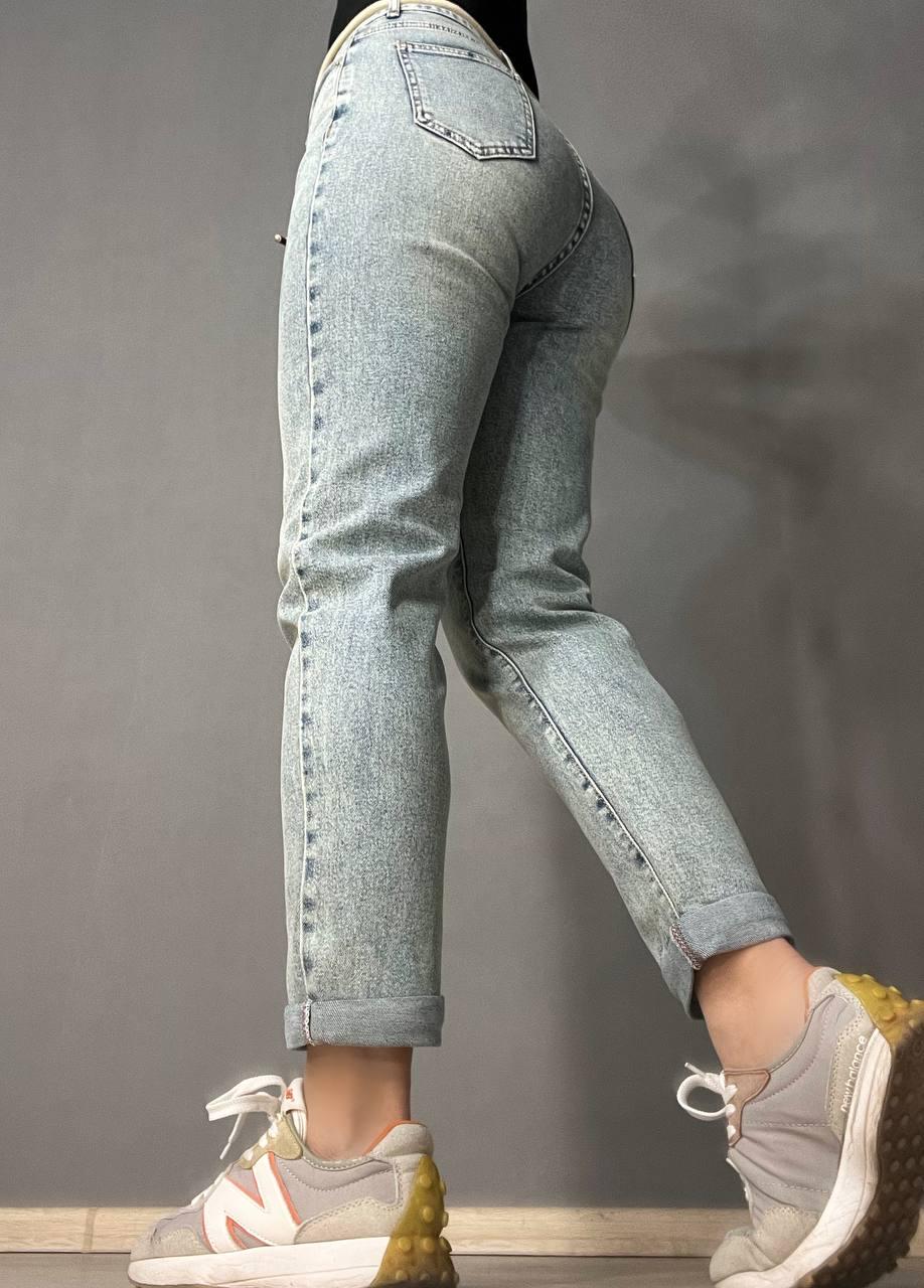 Джинси жіночі Dicesil 9157 Mom jeans comfort висока талія стрейчеві ремінь мотузка р. 25 Світло-блакитний (3830) - фото 6