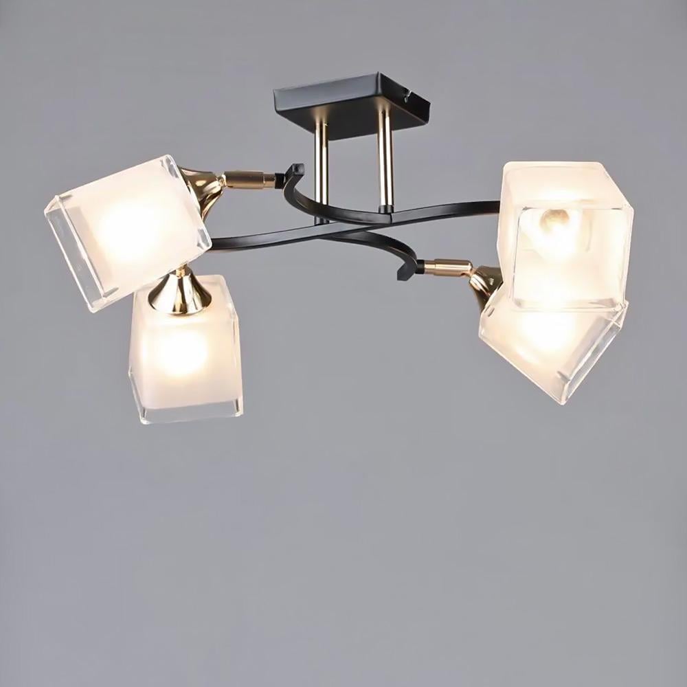 Люстра стельова Light House SR-20292/4 BK/FGD D610хH210 E27 плафон білий з прозорим Чорний/Золотий