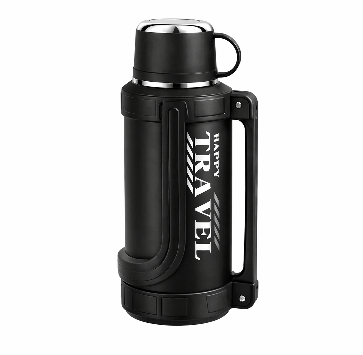 Термос Happy Travel 316 з подвійною ручкою/кришка-чашка та ситечко для чаю 1600 мл Чорний (2830404222)