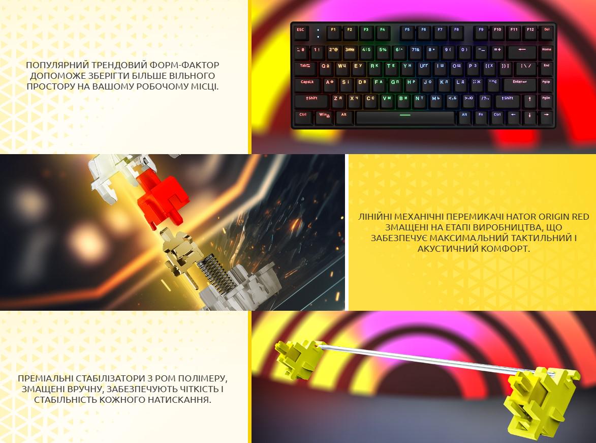 Клавіатура механічна ігрова бездротова HATOR HTK287UA Icefall Mecha TKL Wireless Rainbow Black - фото 7