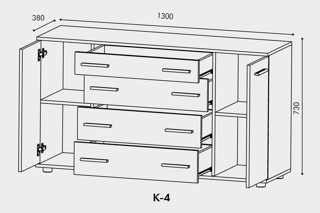 Комод Эверест К-4 1300х380х730 мм Венге темный (ЕВ20267) - фото 3