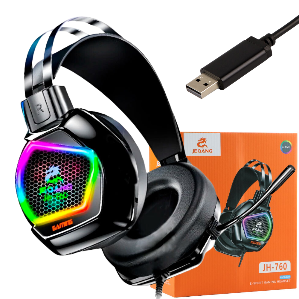 Наушники компьютерные игровые Jeqang JH-760 полноразмерные USB с микрофоном и RGB подсветкой (23594395)