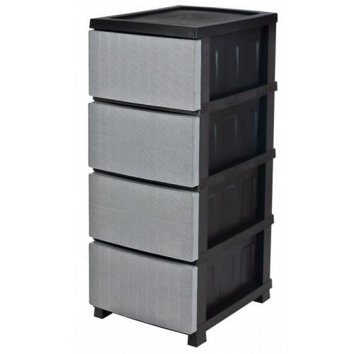 Комод пластиковый для хранения RIO на 4 яруса с выдвижными ящиками Черно-серый (147-46-10460)