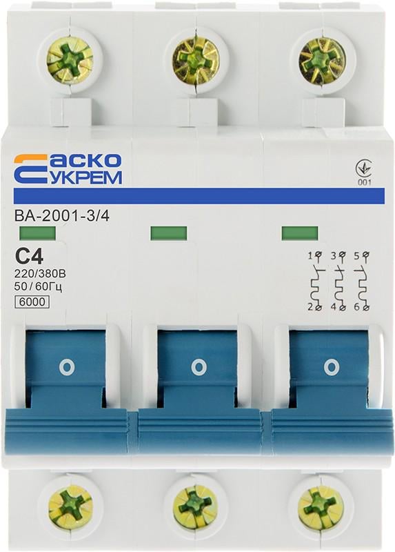 Автоматический выключатель Аско-Укрем ВА-2001 3р 4А (56959)