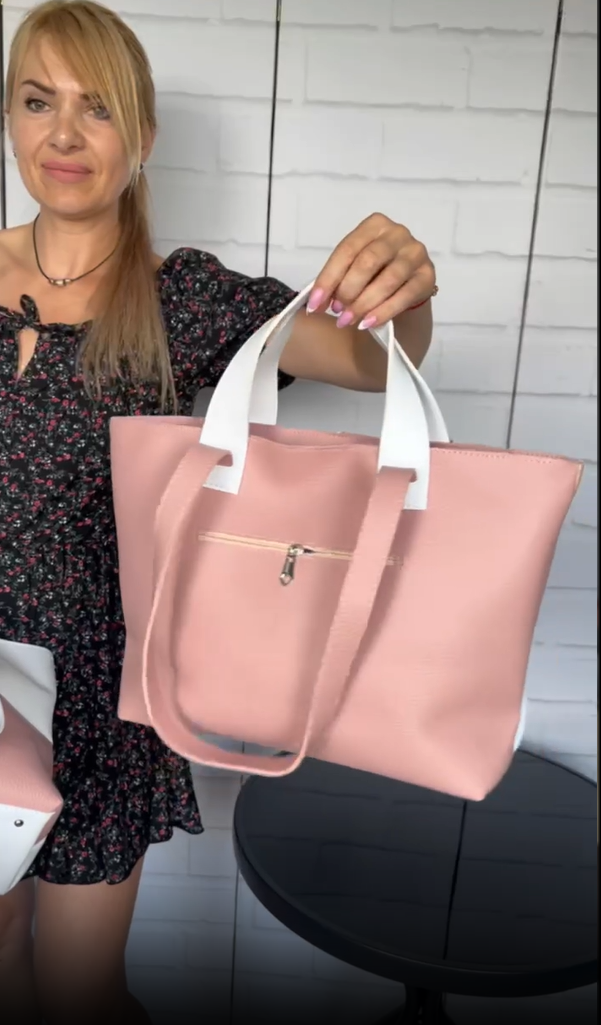 Сумка шопер женская на плечо из экокожи большая вместительная для документов Пудра - фото 7