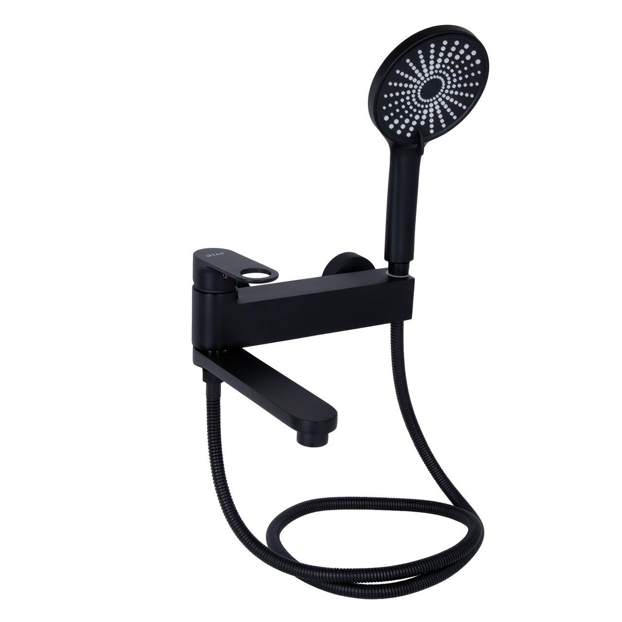 Смеситель для ванны Qtap Jay с поворотным изливом с душевым гарнитуром QTJAY260BLM45548 Black Matt (2553560740)