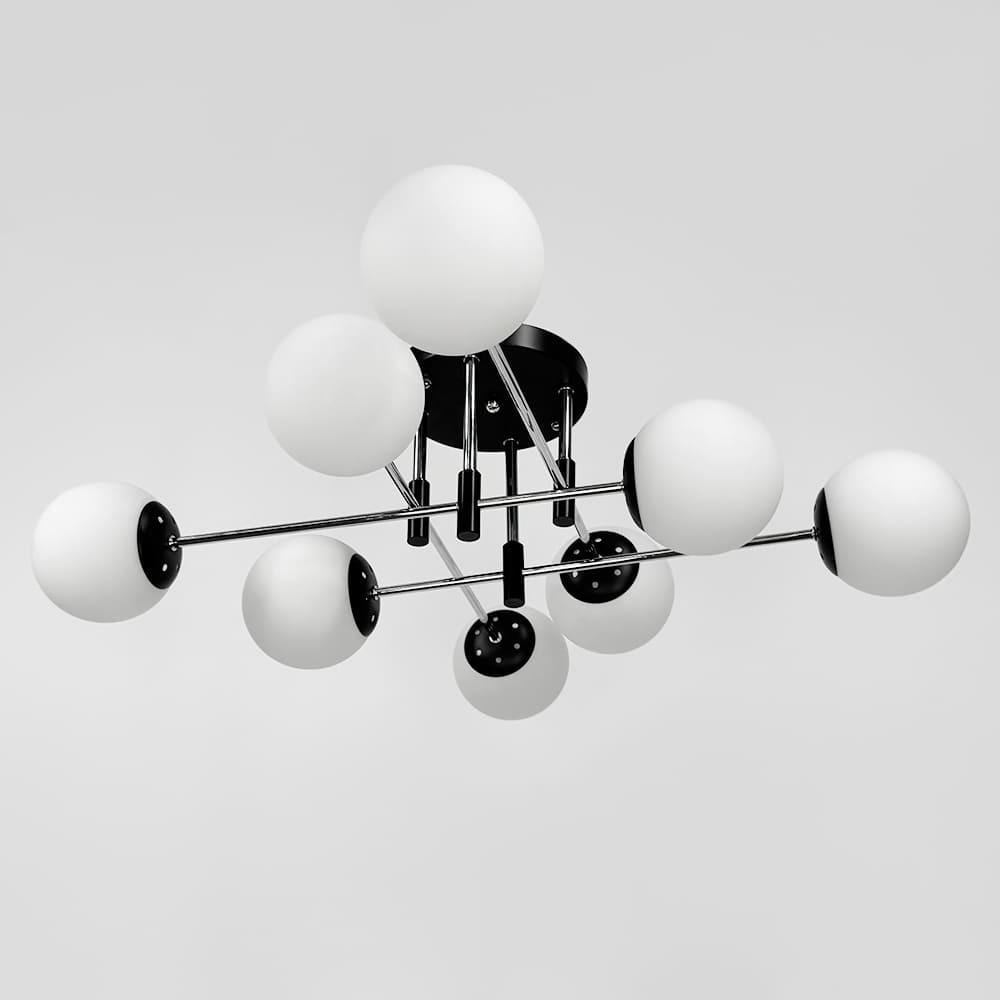 Люстра стельова на 8 білих плафонів Ø 80 см Чорний/Хром/Білий (91177/8 CH/BK/WT)