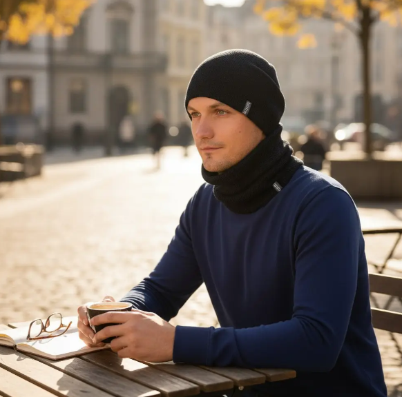 Комплект мужская шапка со снудом вязаная на флисовой подкладке Черный (29548389) - фото 3 Комплект мужская шапка со снудом вязаная на флисовой подкладке Черный (29548389) - фото 3