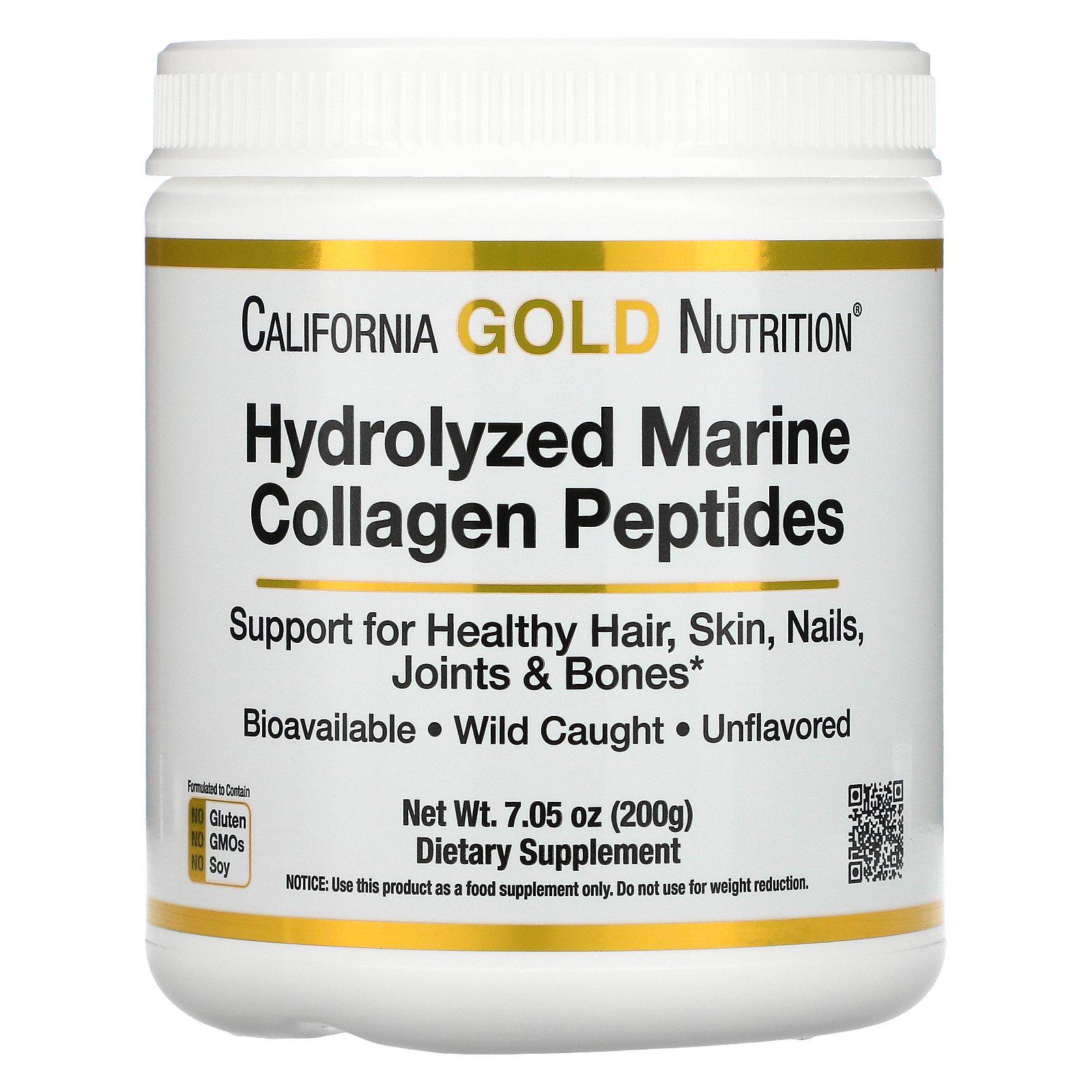 Пептиди з морського колагену California Gold Nutrition Hydrolyzed Marine Collagen Peptides Unflavored 200 г