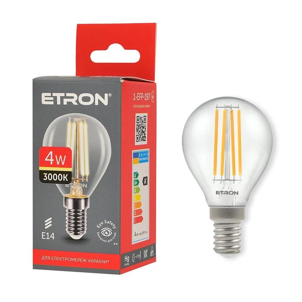 LED-лампа філаментна ETRON 1-EFP-197 прозоре скло 4W 3000K G45 E14 Теплий білий (27844735)