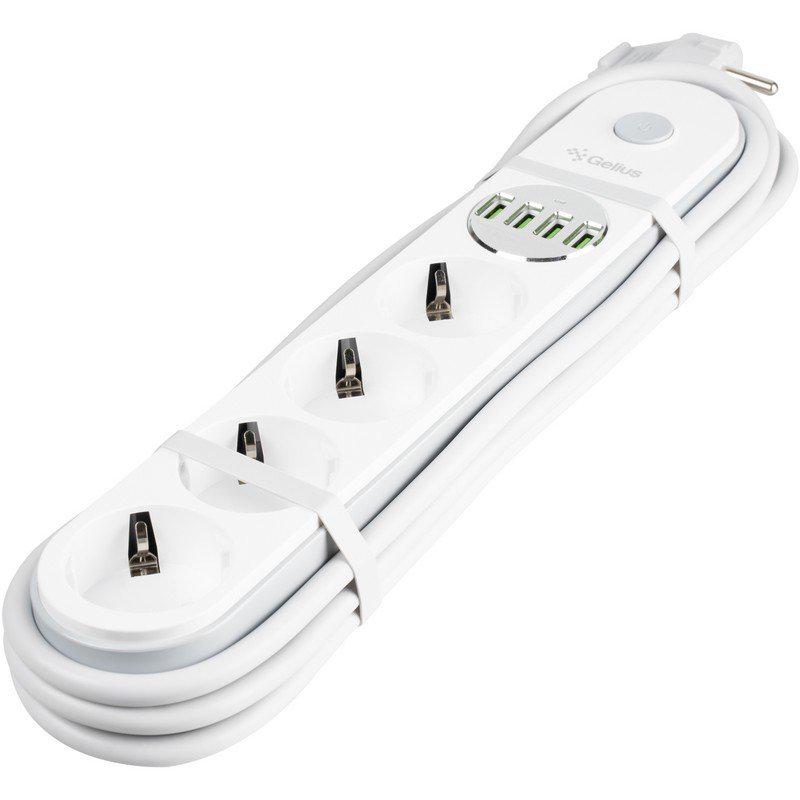 Фильтр сетевой Gelius G-Power GP-PS-001 4-220V/4 USB порта 3,4A 2 м White (58011) - фото 3 Фильтр сетевой Gelius G-Power GP-PS-001 4-220V/4 USB порта 3,4A 2 м White (58011) - фото 3