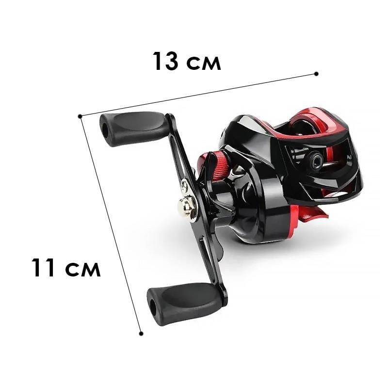 Катушка рыболовная Yumoshi AK 200 мультипликаторная для спиннинга правая рука Black/Red (784780639) - фото 4 Катушка рыболовная Yumoshi AK 200 мультипликаторная для спиннинга правая рука Black/Red (784780639) - фото 4