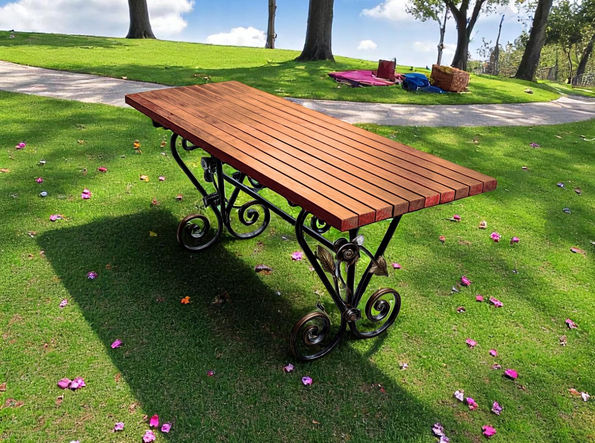 Стіл кований садовий Камелія для дачі/тераси/альтанки 1700х700х800 мм Дуб - фото 2 Стіл кований садовий Камелія для дачі/тераси/альтанки 1700х700х800 мм Дуб - фото 2