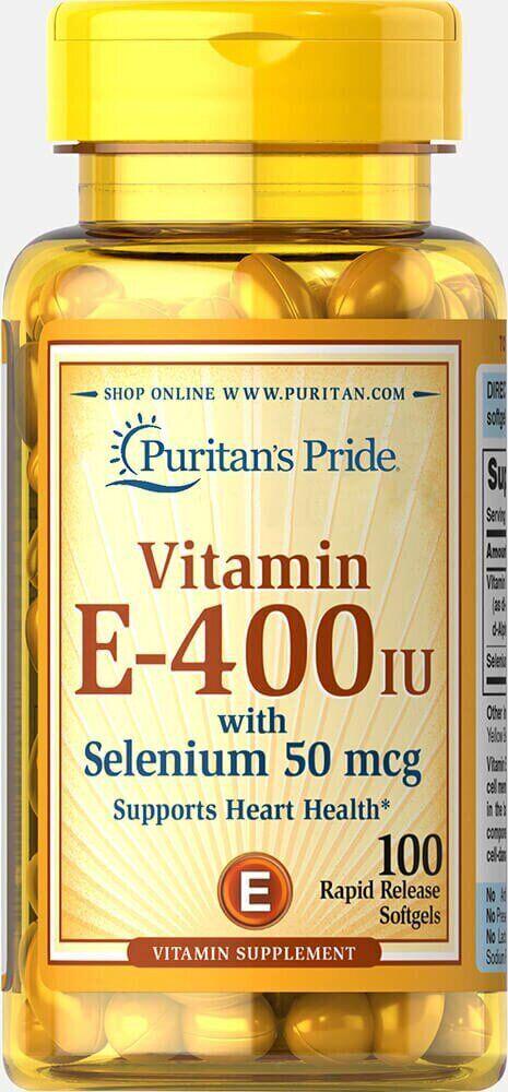 Витамин Е с селеном Puritan's Pride Vitamin E-268 mg 400 IU with Selenium 50 mcg 100 Softgels