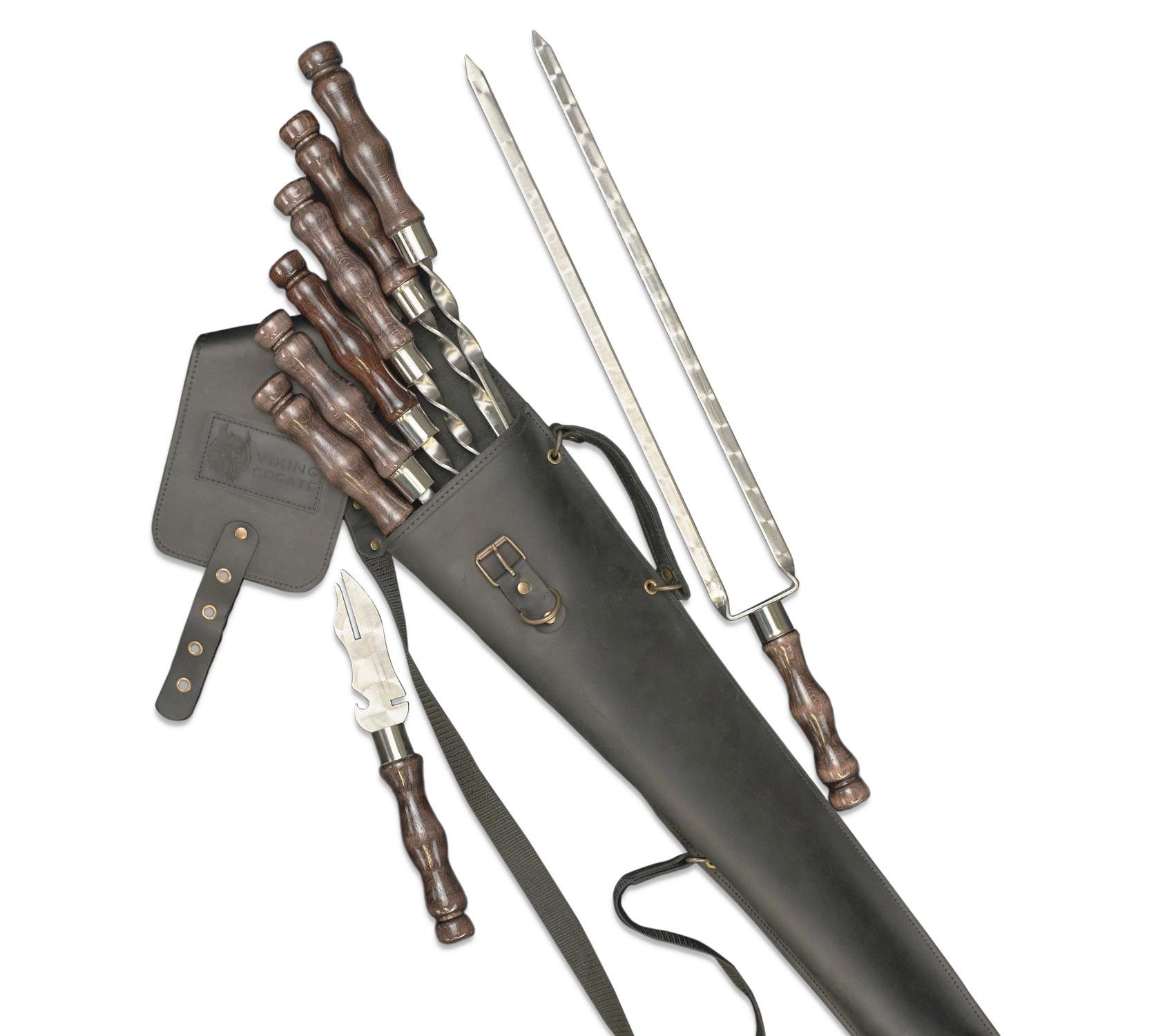 Подарочный набор шампуров в кожаном кейсе премиум-набор для шашлыка и барбекю Асгард 8 предметов Черный