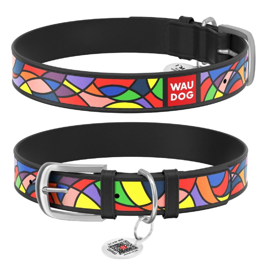 Ошейник для собак кожаный Waudog Design Витраж с QR паспортом S 15 мм 27-36 см