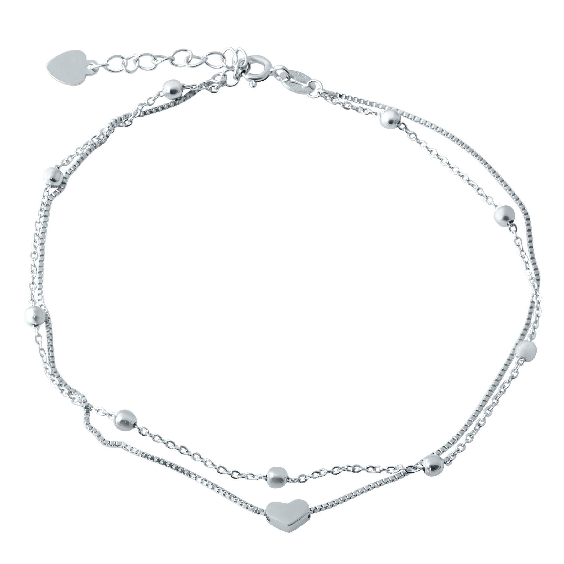 Браслет серебряный на ногу с подвеской-сердцем