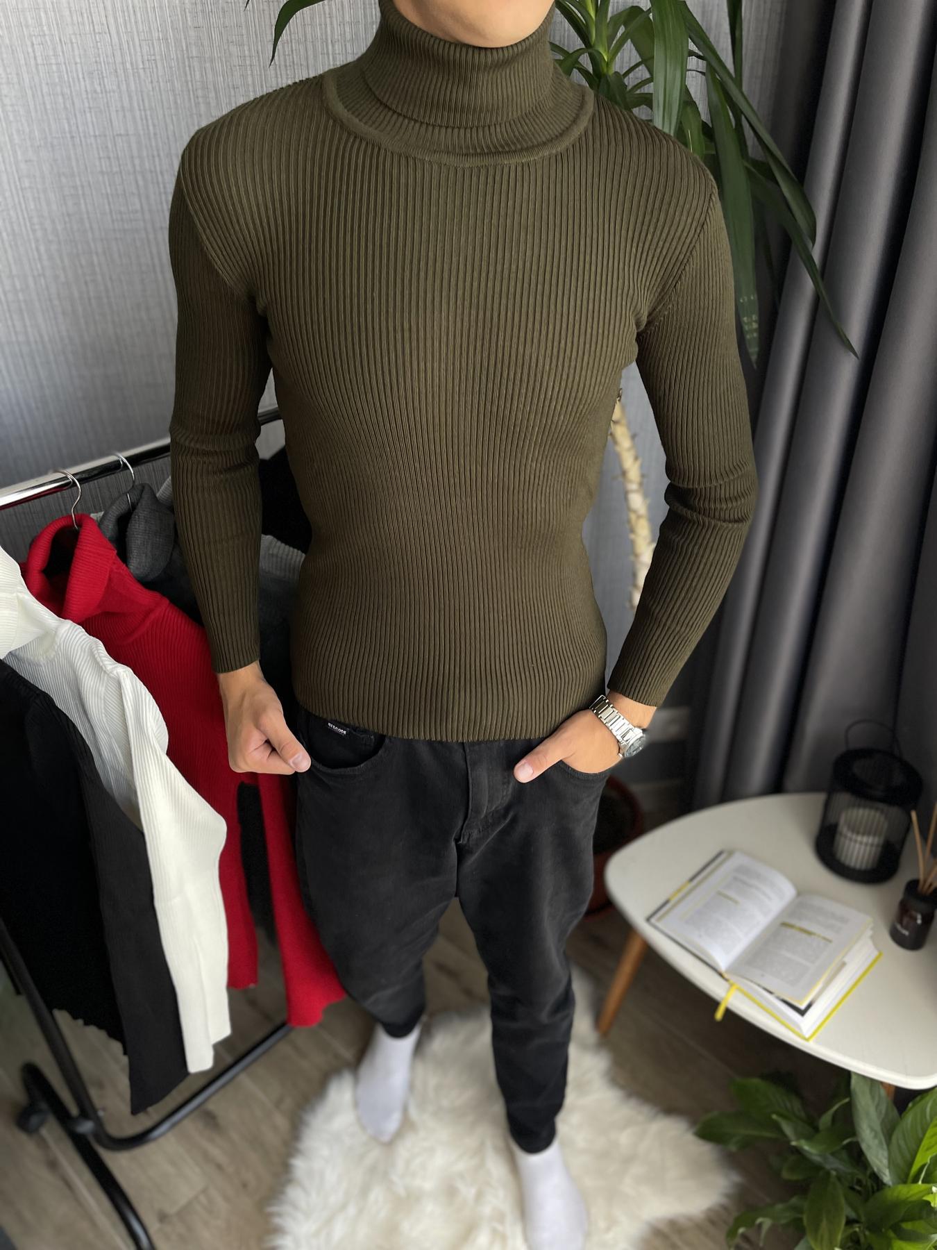 Гольф мужской с высокой горловиной в рубчик L Хаки (26535/6/2) - фото 7 Гольф мужской с высокой горловиной в рубчик L Хаки (26535/6/2) - фото 7