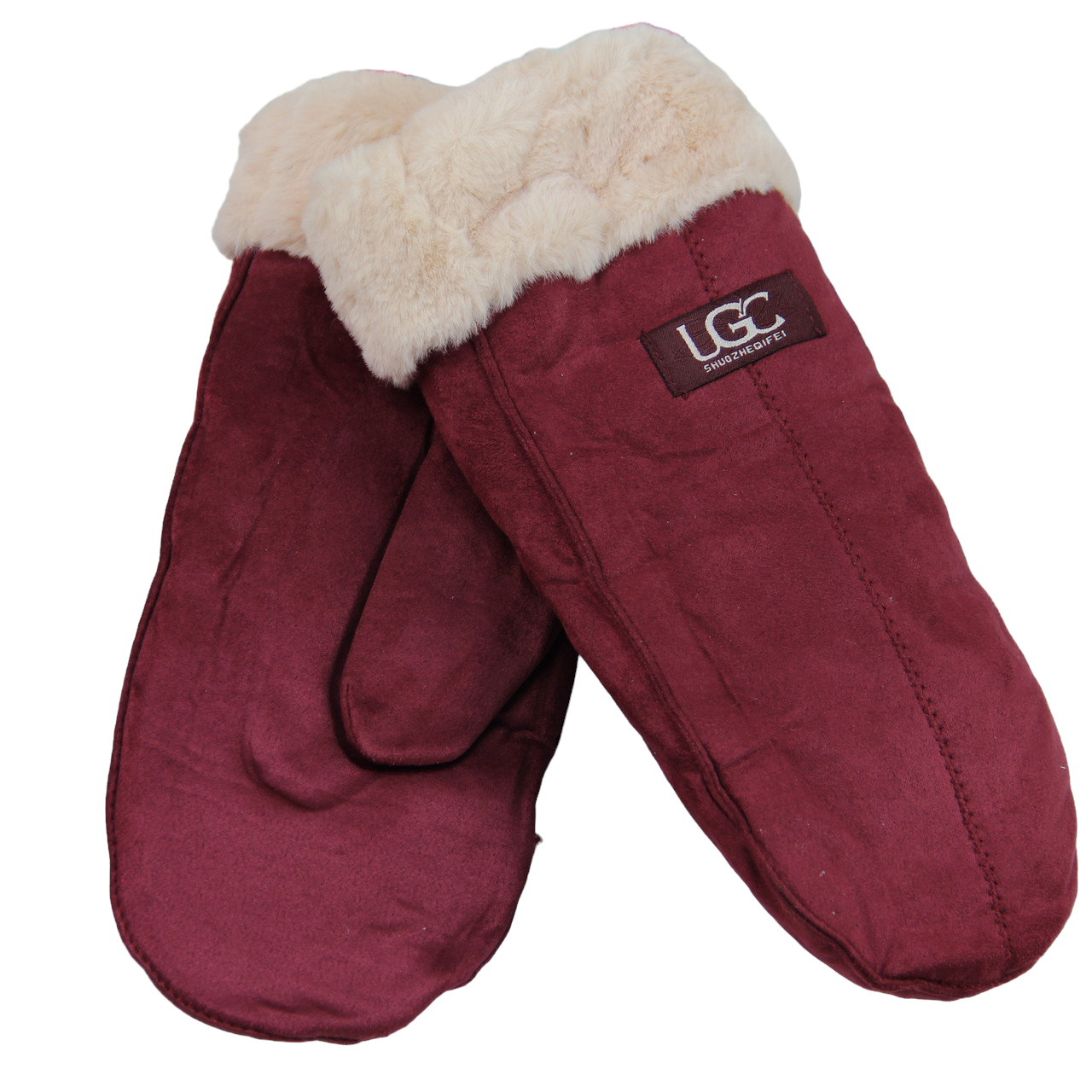 Перчатки женские экозамшевые на меху двойные М-L Бордовый (33942)