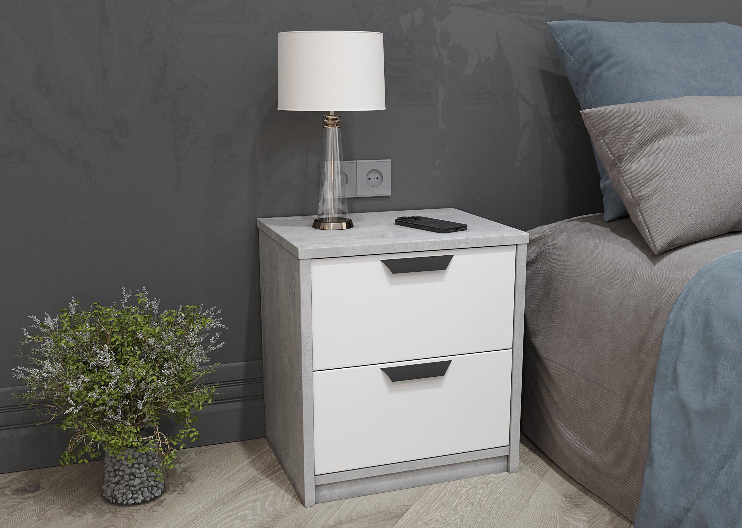 Тумба приліжкова T-203 450х490х356 мм Бетон/Білий - фото 1 Тумба приліжкова T-203 450х490х356 мм Бетон/Білий - фото 1