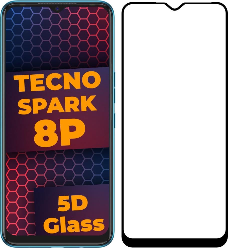 Стекло 5D Tecno Spark 8P защитное Full Glue Black (28830)