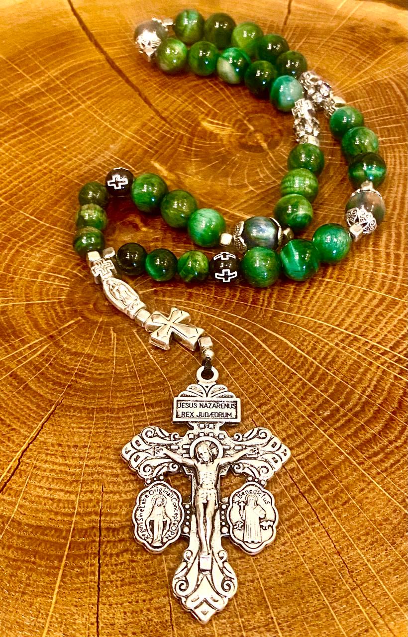 Чотки оберіг православні LITAURS з натурального каменю тигрове око d 10 мм з металевими вставками і хрестом (24083) Чотки оберіг православні LITAURS з натурального каменю тигрове око d 10 мм з металевими вставками і хрестом (24083)