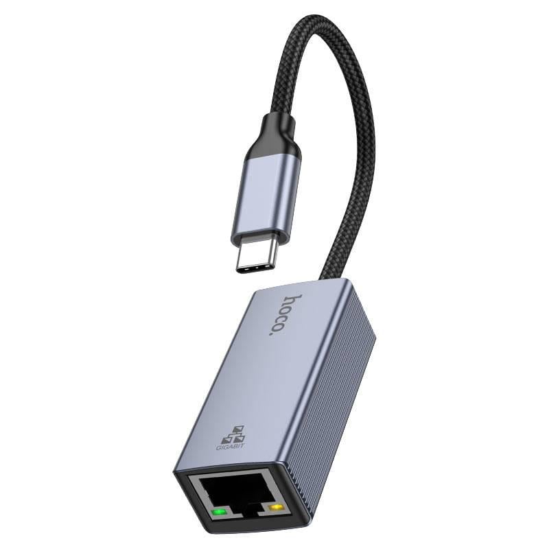 Контролер Hoco UA37 Type-C to Ethernet 10/100/1000Mbps з дротом Black Blister Q100