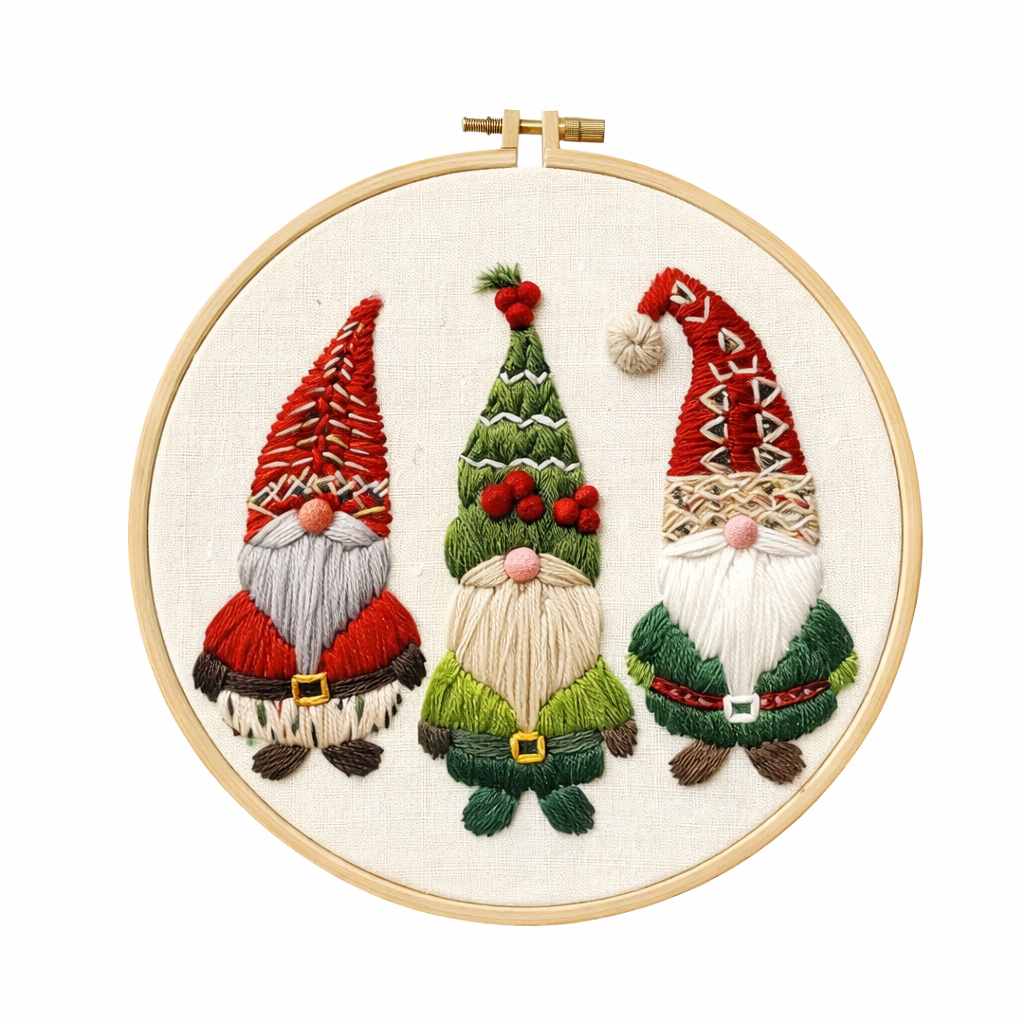Набор для вышивания Гномы с тканью и схемой/пяльцами/нитками/иглами 15 см (29278336)