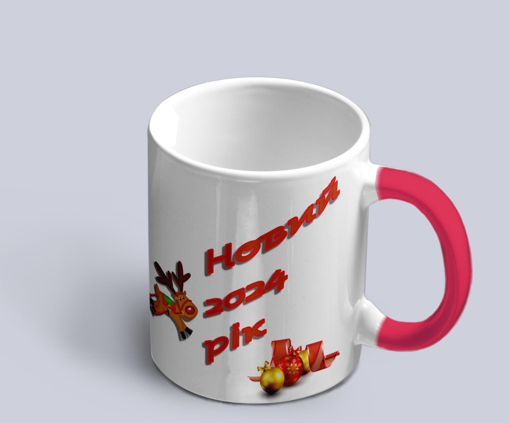 Чашка хамелеон с новогодним принтом Санты с оленями Красный (02020315062)