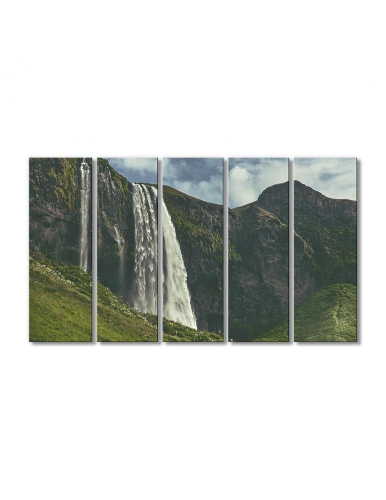 Картина модульная Сельяландсфосс водопад в Исландии 5 модулей 80x120 см