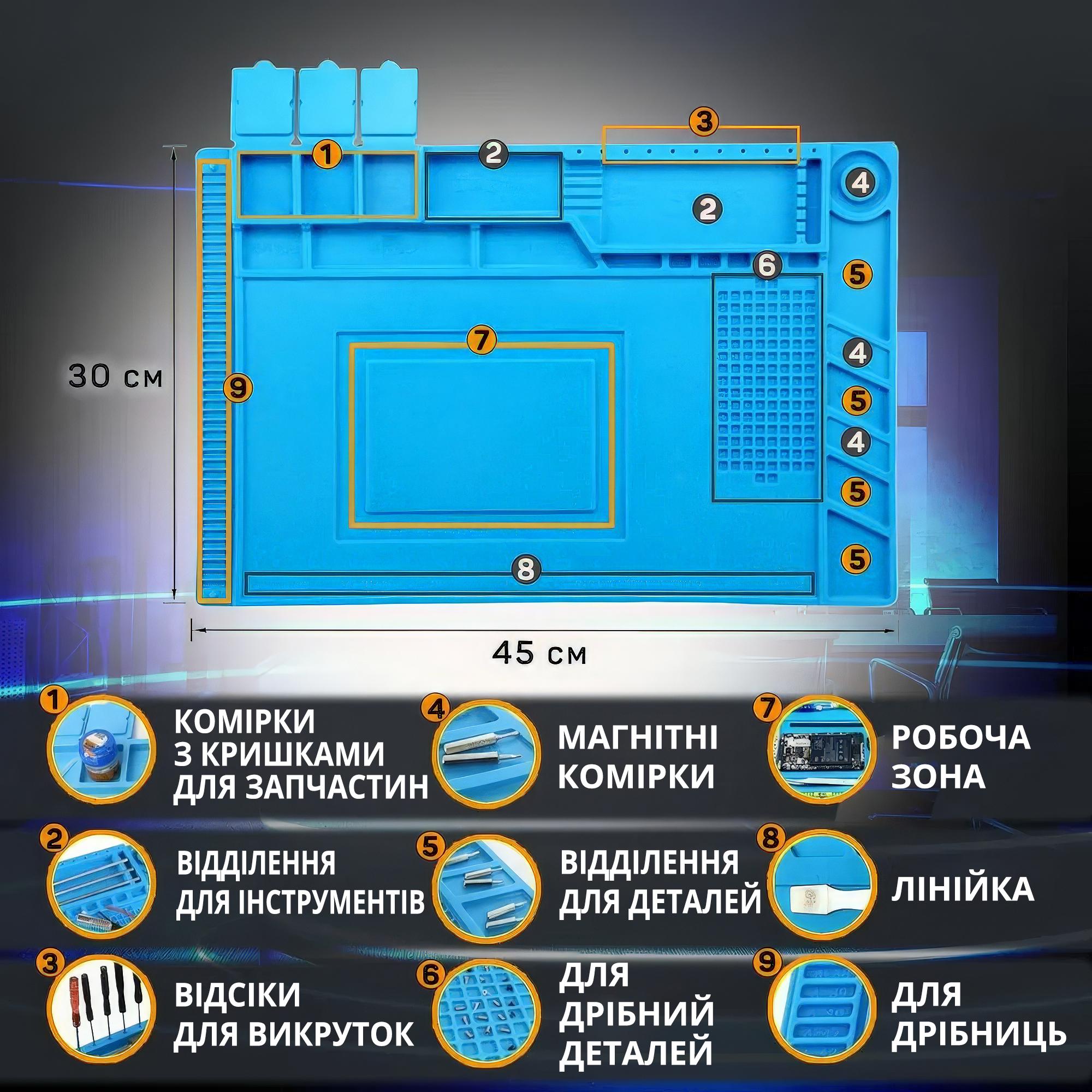 Коврик для пайки магнитный силиконовый термостойкий 45х30 см - фото 5