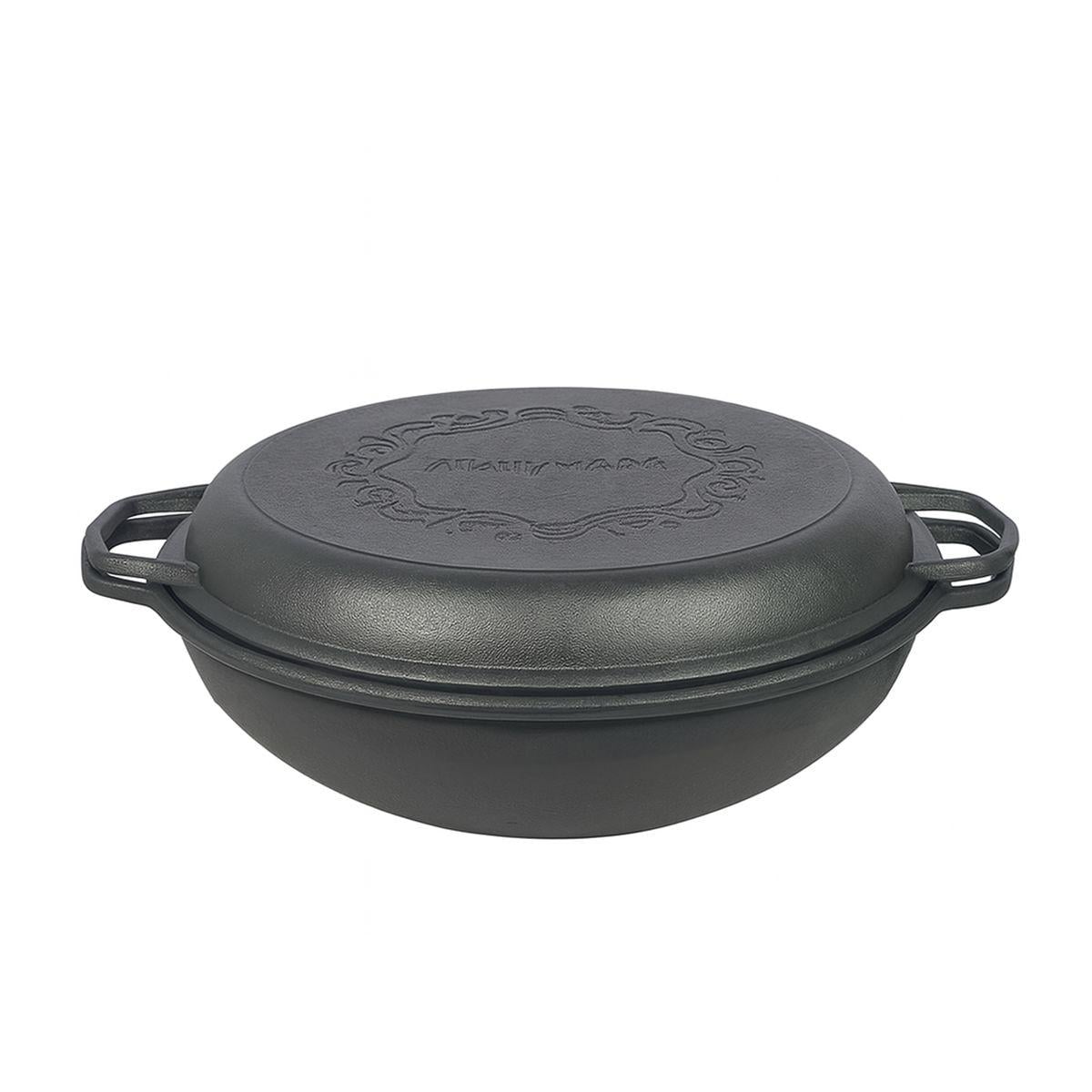 Казан чавунний WOK Узбецький 8 л ∅34x15,2 см із кришкою-сковорідкою (29837)