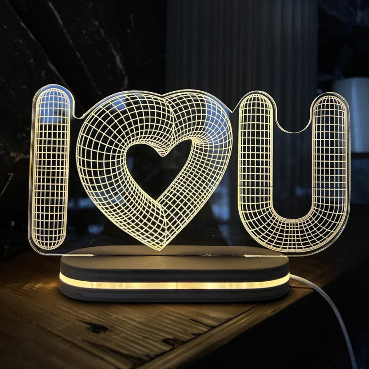 Ночник "I Love U" из дерева (13486009)