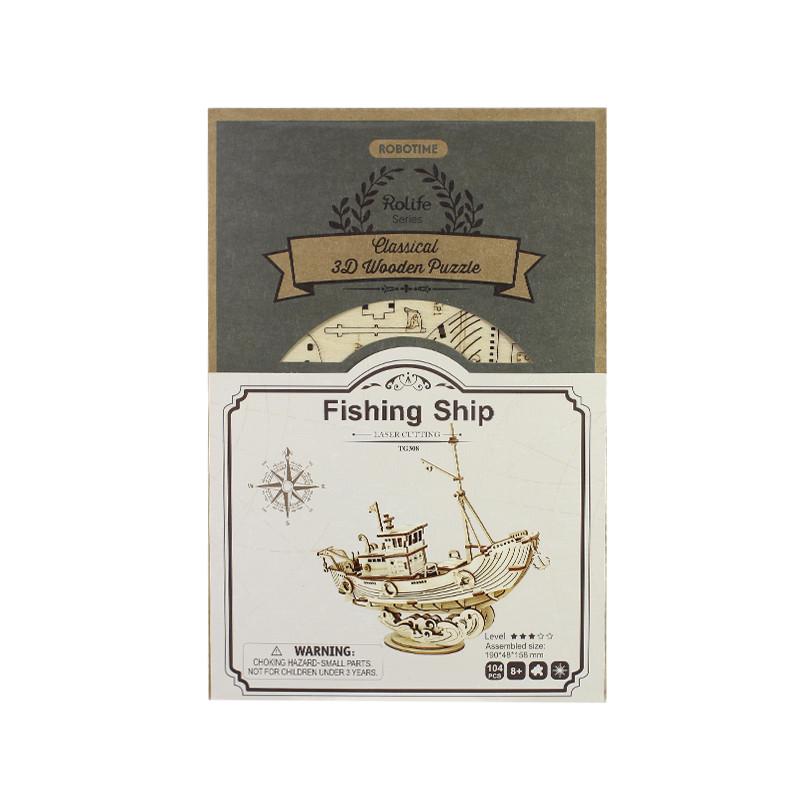 Деревянный 3D конструктор Robotime TG308 Рыбацкая лодка - фото 4 Деревянный 3D конструктор Robotime TG308 Рыбацкая лодка - фото 4