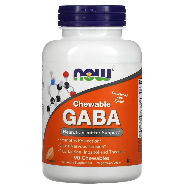 Натуральная добавка Now Foods GABA Chewable Orange Flavor 90 жевательных таблеток