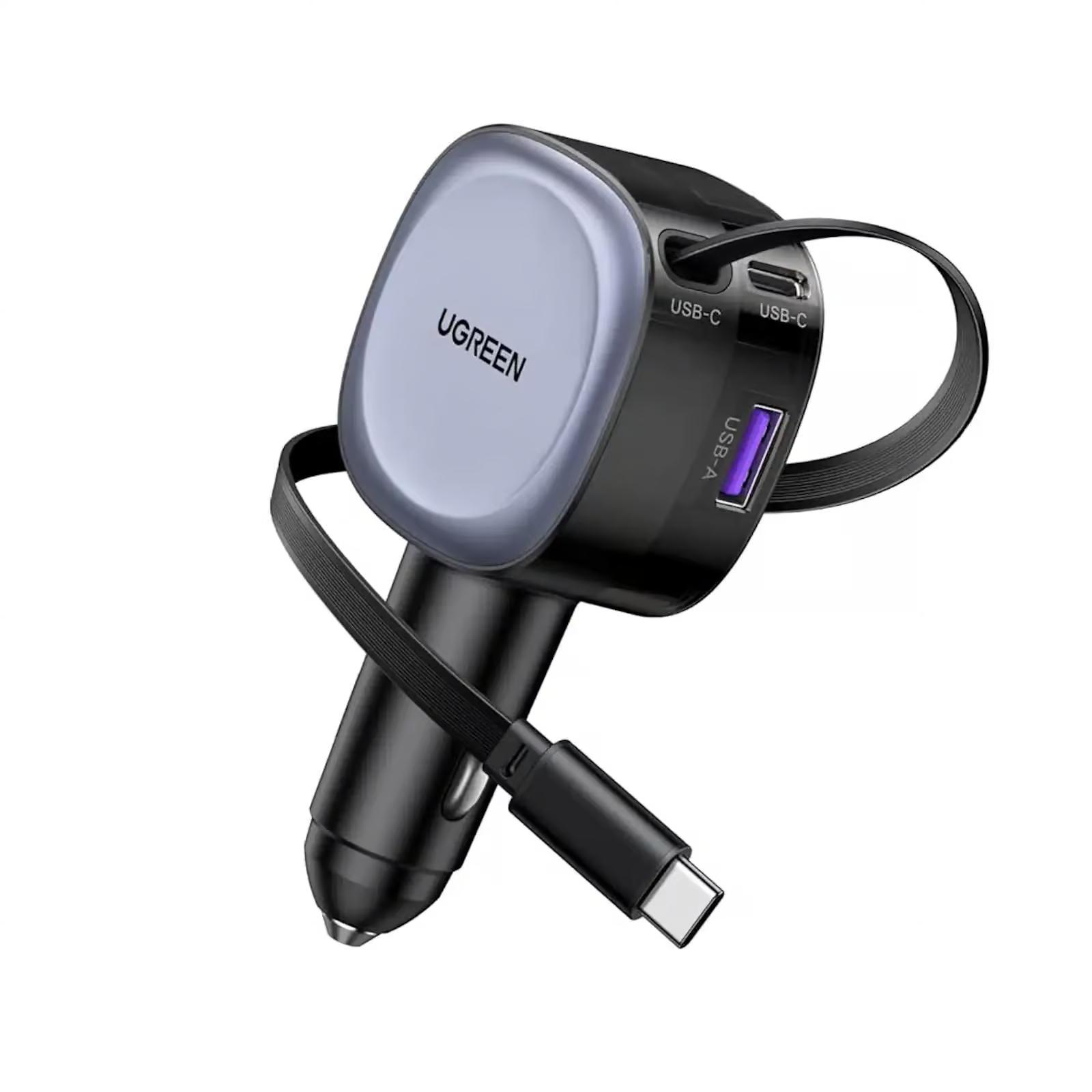 Зарядное устройство для телефонов автомобильное UGREEN EC601 75 Вт с USB-кабелем Black (55653)