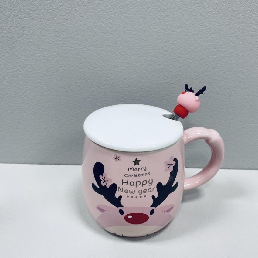 Кухоль новорічний Олень з кришкою та ложкою 360 мл Рожевий (O8030-220) - фото 5 Кухоль новорічний Олень з кришкою та ложкою 360 мл Рожевий (O8030-220) - фото 5