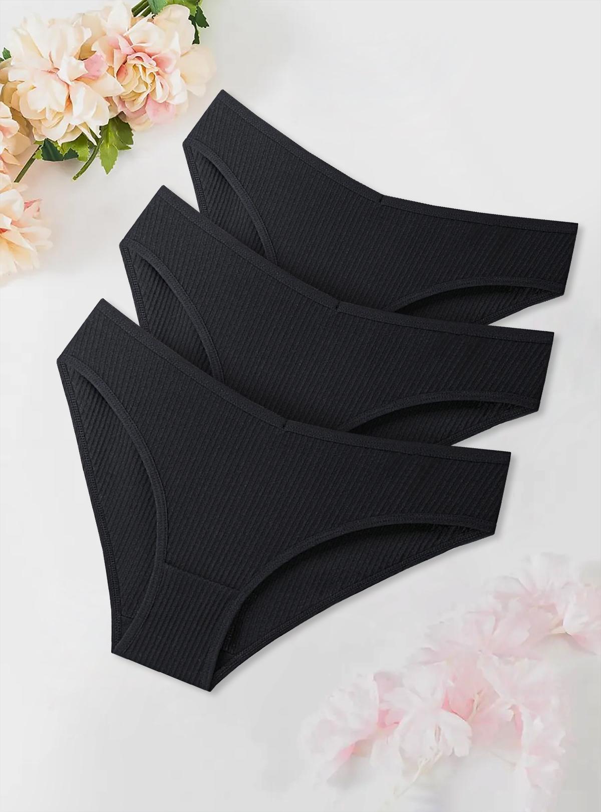 Трусы слепые женские в рубчик OnePro однотонные хлопковые средняя посадка XXL 3 шт. Черный (73770)