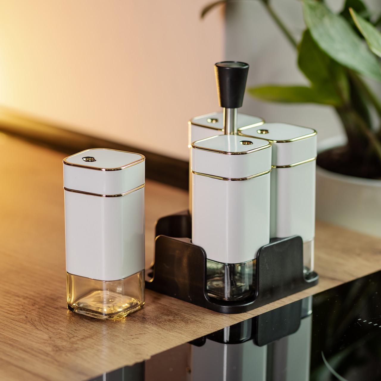 Набор специй на подставке 4 шт. 10х10х17 см 120 мл Белый (HP-1312)