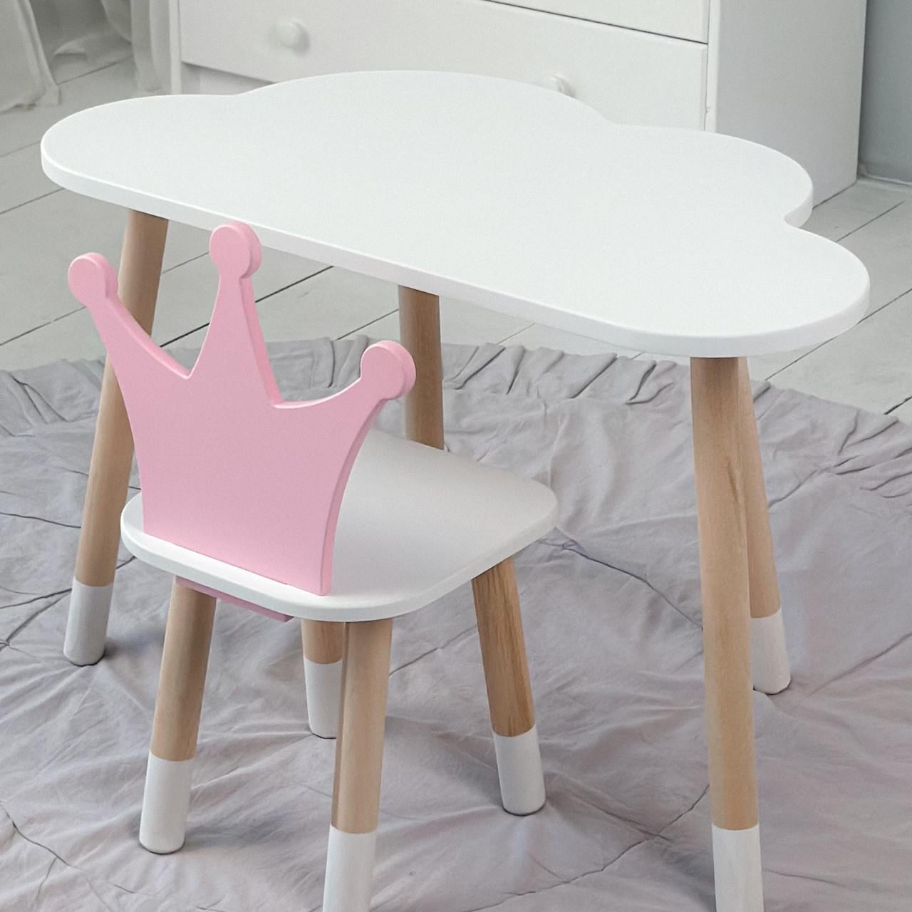 Детский стол облако и стульчик корона детский Белый/Розовый