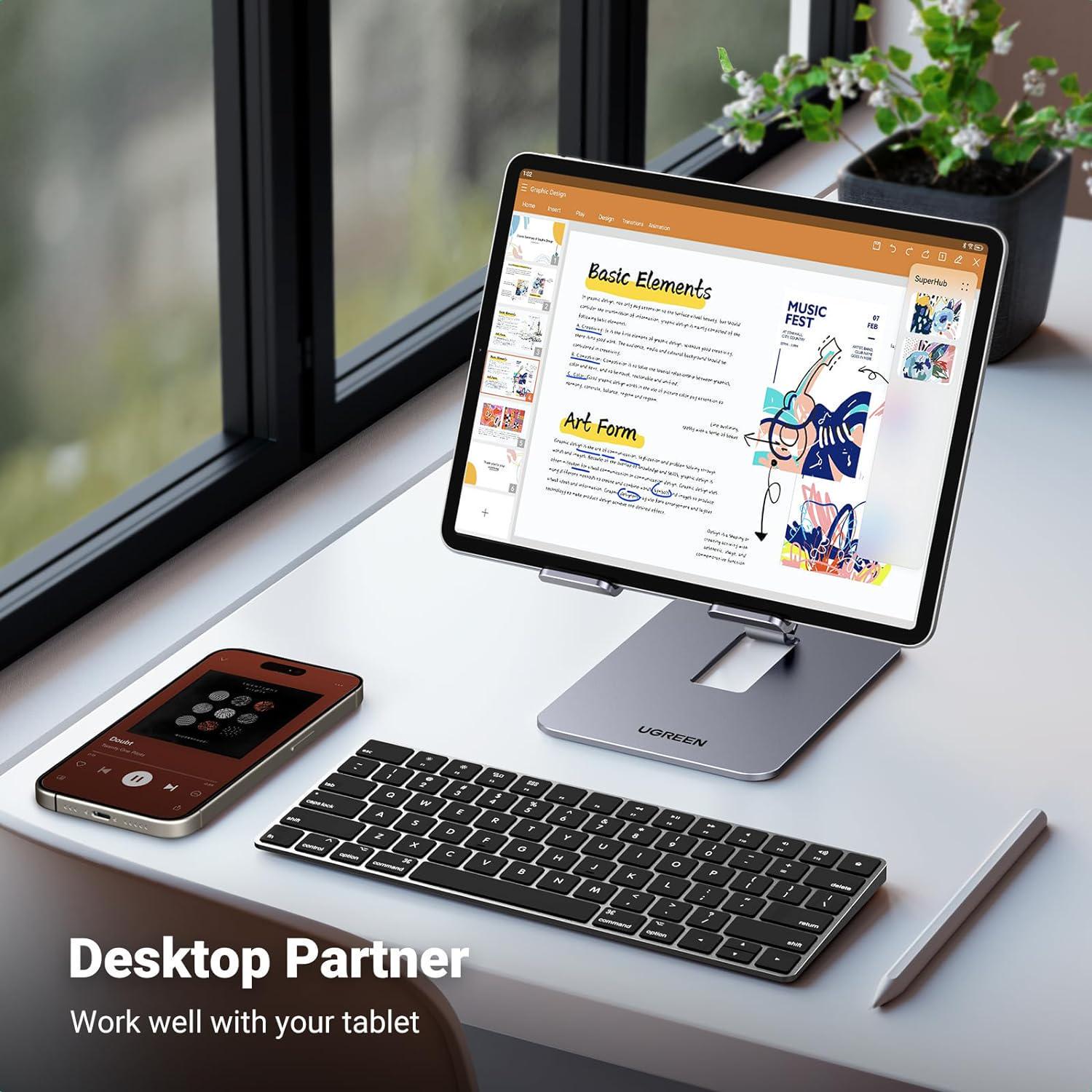 Подставка для телефона/планшета UGREEN настольная металлическая складная алюминиевая Серый (15608) - фото 4