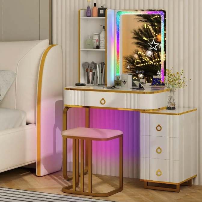 Туалетний столик Costway Vicci з пуфом та дзеркало LED (4776) Туалетний столик Costway Vicci з пуфом та дзеркало LED (4776)