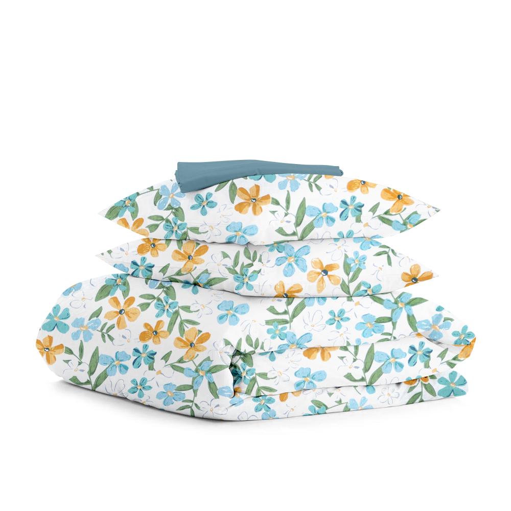 Комплект белья Cosas Mint Flowers постельного евро на резинке 200х220 см (4822052098943)