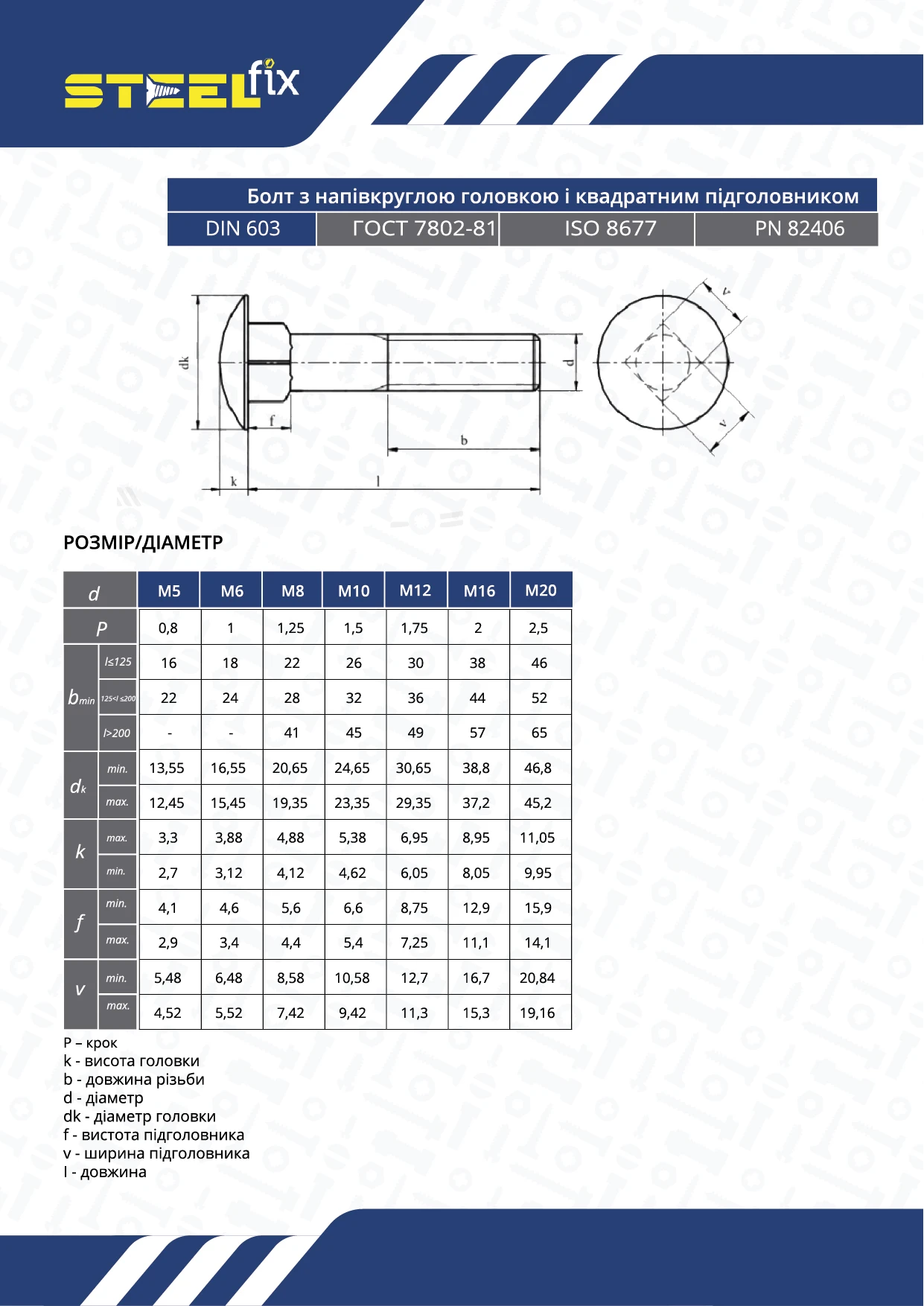 Болт Steelfix М5х60 DIN603 класс прочности 4,8 ч/р цинк 25 шт. (000576) - фото 2