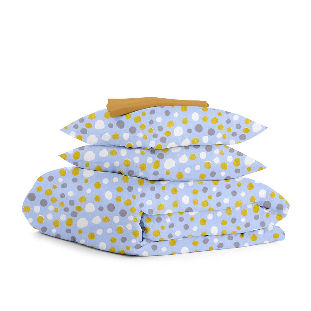 Комплект евро постельного белья Cosas Blots Blue Mustard 200х220 см на резинке (4822052072592)
