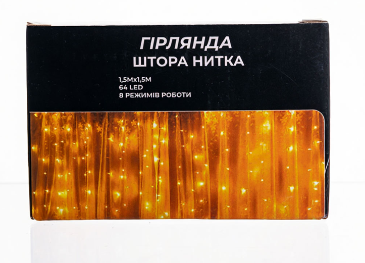 Гирлянда Штора 64 LED 1,5х1,5 м прозрачный провод Желтый - фото 6